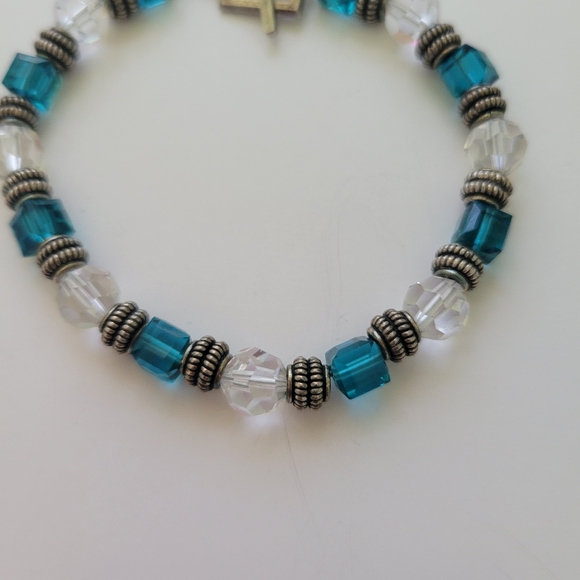 Vintage Bracelet Silver Plated Toggle Clasp Crystal Beads Jewelry 7 3/4" - Picture 3 of 7